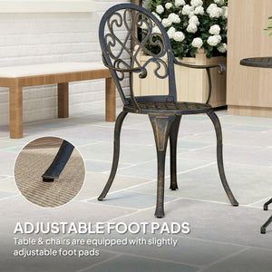 3 Piece Patio Bistro Set for 2, Outdoor Aluminium Garden Table and Chairs with Adjustable Footpads for Balcony, Garden and Patio, Bronze Tone