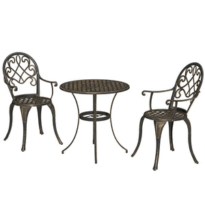 3 Piece Patio Bistro Set for 2, Outdoor Aluminium Garden Table and Chairs with Adjustable Footpads for Balcony, Garden and Patio, Bronze Tone
