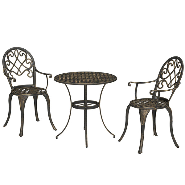 3 Piece Patio Bistro Set for 2, Outdoor Aluminium Garden Table and Chairs with Adjustable Footpads for Balcony, Garden and Patio, Bronze Tone