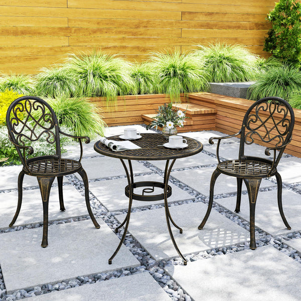 3 Piece Patio Bistro Set for 2, Outdoor Aluminium Garden Table and Chairs with Adjustable Footpads for Balcony, Garden and Patio, Bronze Tone