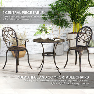 3 Piece Patio Bistro Set for 2, Outdoor Aluminium Garden Table and Chairs with Adjustable Footpads for Balcony, Garden and Patio, Bronze Tone
