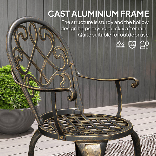3 Piece Patio Bistro Set for 2, Outdoor Aluminium Garden Table and Chairs with Adjustable Footpads for Balcony, Garden and Patio, Bronze Tone