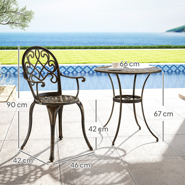 3 Piece Patio Bistro Set for 2, Outdoor Aluminium Garden Table and Chairs with Adjustable Footpads for Balcony, Garden and Patio, Bronze Tone