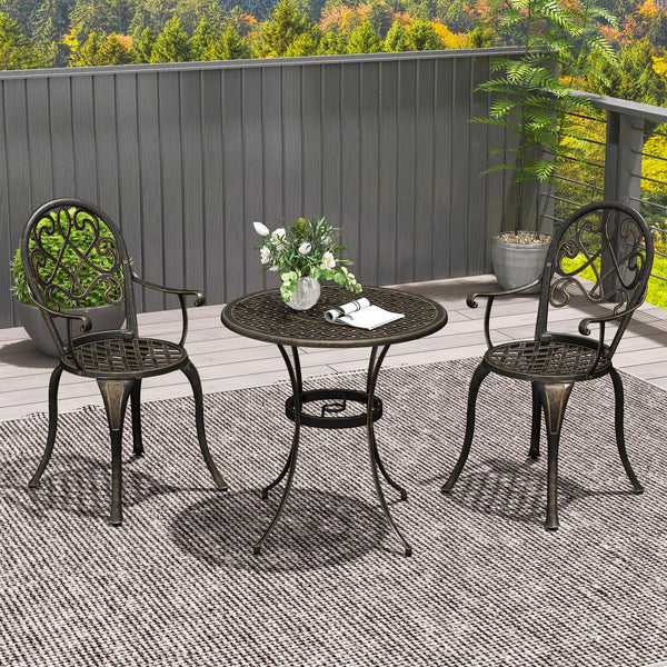 3 Piece Patio Bistro Set for 2, Outdoor Aluminium Garden Table and Chairs with Adjustable Footpads for Balcony, Garden and Patio, Bronze Tone