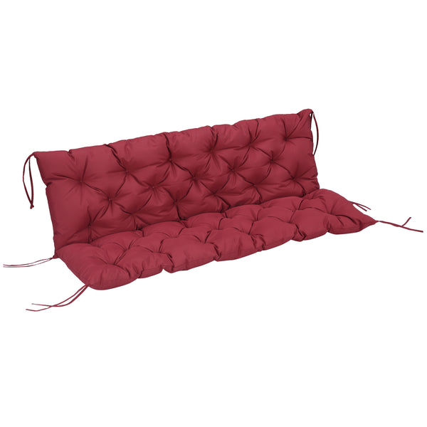 Outsunny 59" x 38" Tufted Bench Cushion for Outdoor Furniture, 3-Seater Replacement for Swing Chair, Patio Sofa/Couch, Overstuffed, Includes Backrest, Wine Red