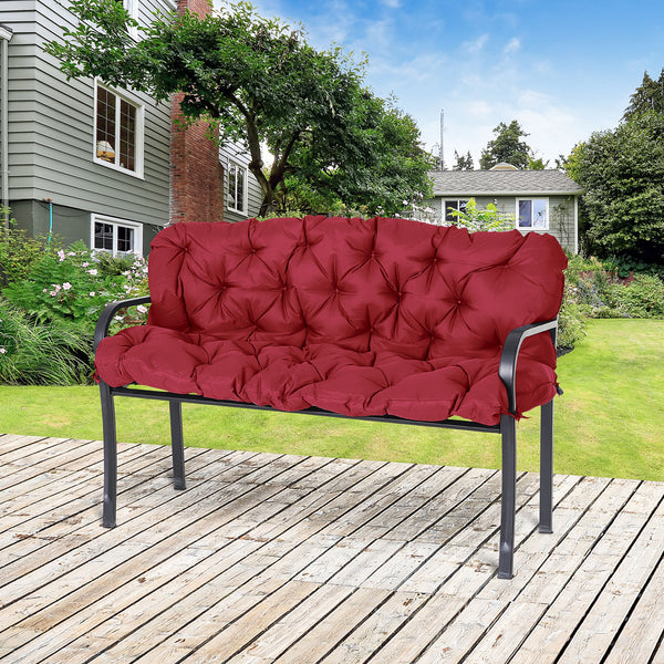 Outsunny 59" x 38" Tufted Bench Cushion for Outdoor Furniture, 3-Seater Replacement for Swing Chair, Patio Sofa/Couch, Overstuffed, Includes Backrest, Wine Red