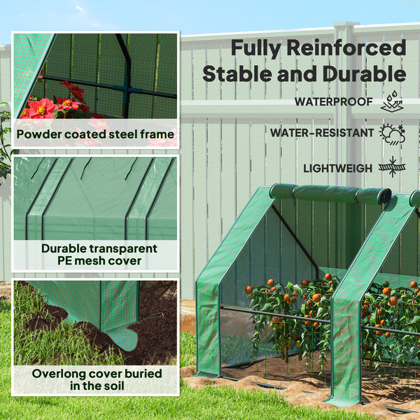 12' x 3' x 3' Mini Greenhouse with Zippered Doors & Roll-up Windows, Portable Plant Hot House with PE Cover, Water Resistant, UV Protected for Outdoor Flowers, Vegetables, Green