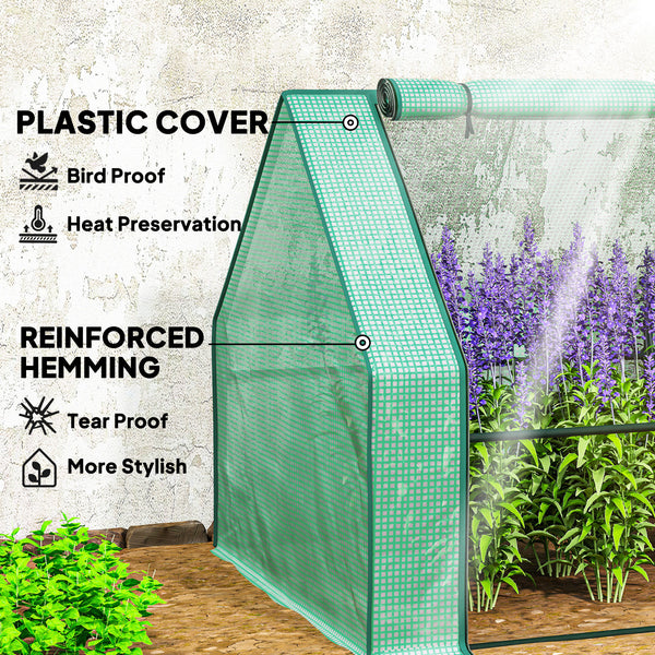 12' x 3' x 3' Mini Greenhouse with Zippered Doors & Roll-up Windows, Portable Plant Hot House with PE Cover, Water Resistant, UV Protected for Outdoor Flowers, Vegetables, Green