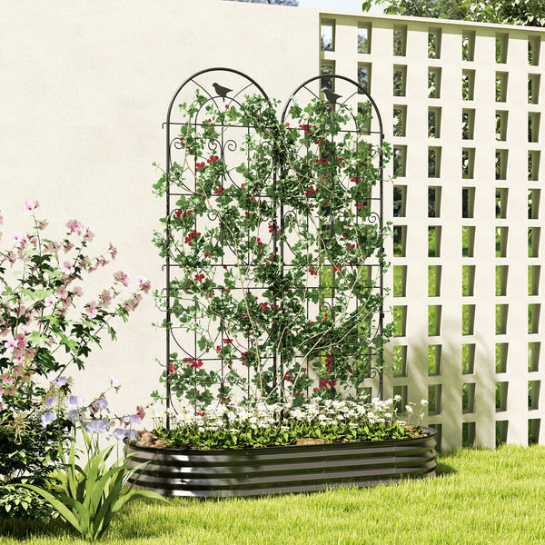 Set of 2 Metal Garden Trellis, Decorative Trellis Panels for Climbing Outdoor Plants, Vegetables, Vines, Flowers, 180 x 50 cm, Bird Design