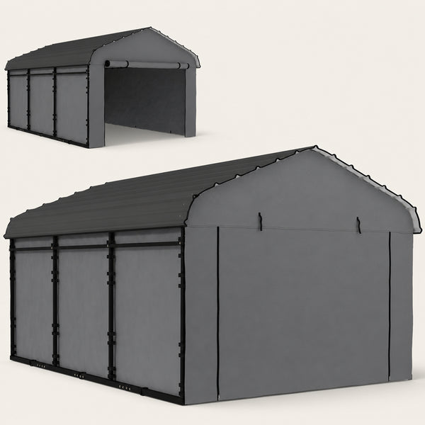 Onward 10' x 15' Heavy Duty Metal Carport with Galvanized Roof & Removable Sidewalls