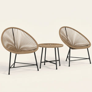 ARVOYA 3 Pieces Rattan Bistro Set with Acapulco Chairs, Glass Top Table & Metal Frame, Natural