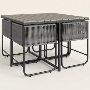 ARVOYA 4 Seater Rattan Garden Furniture Set with Armchairs, Cushions & Wood Grain Top Table, Grey