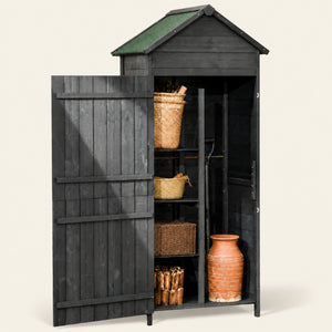 ROWAN Wooden Storage Shed with Lockable Double Doors & Shelves, Grey