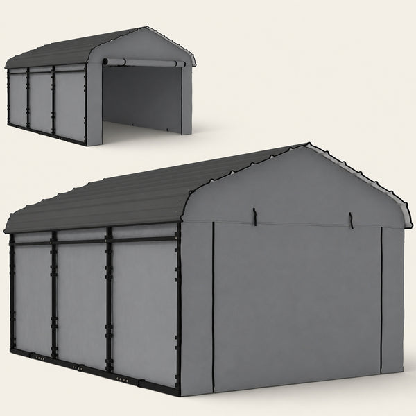 Onward 10' x 15' Heavy Duty Metal Carport with Galvanized Roof & Removable Sidewalls