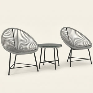 ARVOYA 3 Pieces Rattan Bistro Set with Acapulco Chairs, Glass Top Table & Metal Frame, Grey