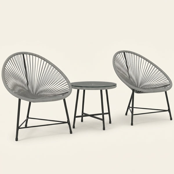 ARVOYA 3 Pieces Rattan Bistro Set with Acapulco Chairs, Glass Top Table & Metal Frame, Grey
