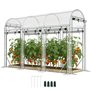 Walk-in Tunnel Greenhouse, 10' x 3' x 6.5' Hoop House Greenhouse with 8 Roll-Up Doors, Plant Hot House with Galvanized Steel Frame for Garden Patio Lawn, Clear