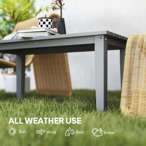 Outsunny HDPE Outdoor Coffee Table, All-Weather Rectangle Patio Coffee Table, Plastic Outdoor Patio Table with Slatted Tabletop for Garden, Balcony, Backyard, Gray