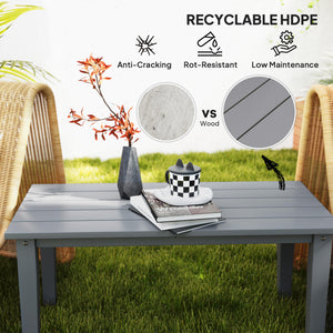 Outsunny HDPE Outdoor Coffee Table, All-Weather Rectangle Patio Coffee Table, Plastic Outdoor Patio Table with Slatted Tabletop for Garden, Balcony, Backyard, Gray