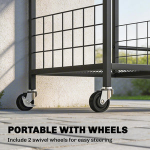 Garden Tool Organizer for Garage, 3-Tier Yard Tool Storage Rack with 74 Slots, 4 Wheels and 11 Hooks for Long-Handled Shovels and Rakes for Shed, Yard, Patio, Black