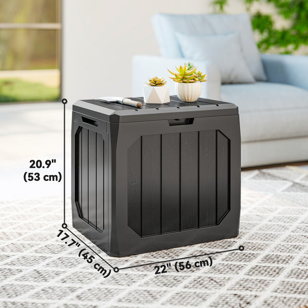 32 Gallon Deck Box, Plastic Outdoor Storage Box with Handles, Waterproof and UV Resistant Storage Container for Garden Tools and Pool Supplies, Black