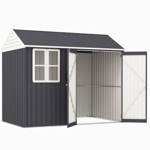 Outsunny 8' x 6' Outdoor Storage Shed, Metal Garden Shed with Window & Double Lockable Door, Outdoor Tool Shed Storage with Sloped Roof for Backyard, Patio, Garage, Lawn, Dark Gray