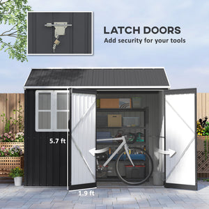 Outsunny 8' x 6' Outdoor Storage Shed, Metal Garden Shed with Window & Double Lockable Door, Outdoor Tool Shed Storage with Sloped Roof for Backyard, Patio, Garage, Lawn, Dark Gray