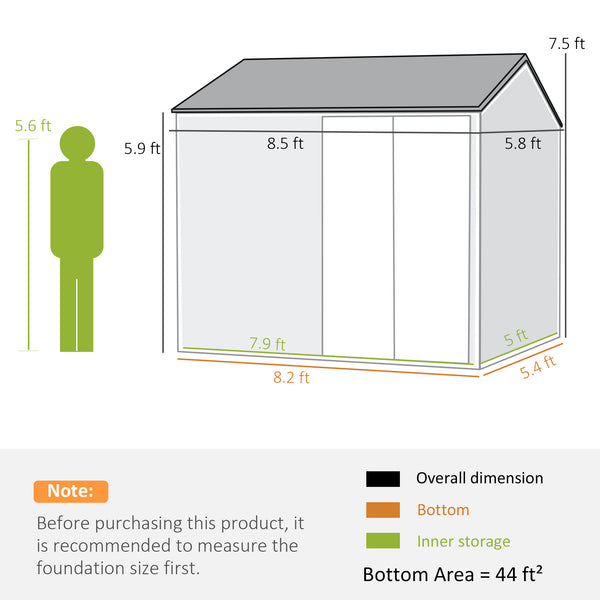 Outsunny 8' x 6' Outdoor Storage Shed, Metal Garden Shed with Window & Double Lockable Door, Outdoor Tool Shed Storage with Sloped Roof for Backyard, Patio, Garage, Lawn, Dark Gray