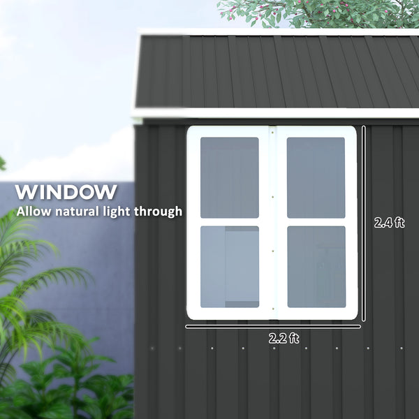 Outsunny 8' x 6' Outdoor Storage Shed, Metal Garden Shed with Window & Double Lockable Door, Outdoor Tool Shed Storage with Sloped Roof for Backyard, Patio, Garage, Lawn, Dark Gray