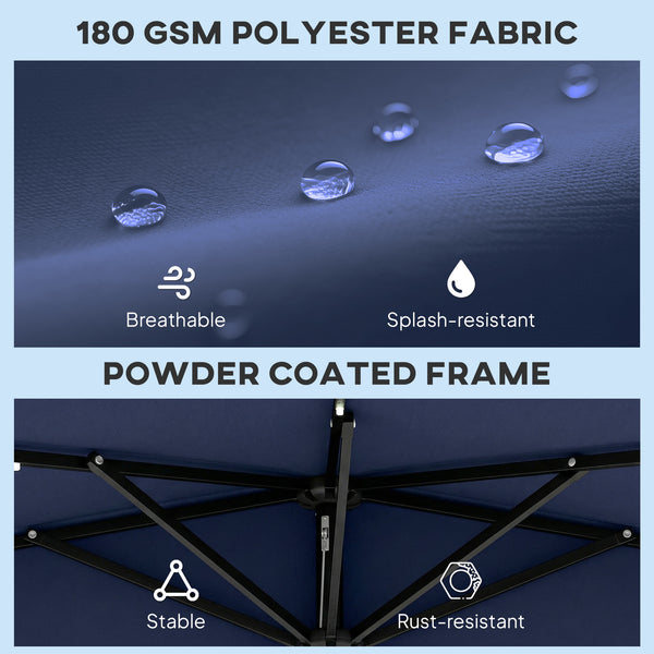 2.6 m Half Garden Parasol with Solar LED Lights, UPF50+ Semi Round Umbrella with 30° Tilt, Crank Handle, Metal Frame for Balcony, Dark Blue
