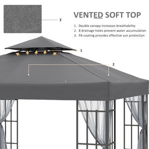 3 x 3(m) Patio Gazebo Canopy Garden Pavilion Tent Shelter with 2 Tier Roof and Mosquito Netting, Steel Frame, Grey