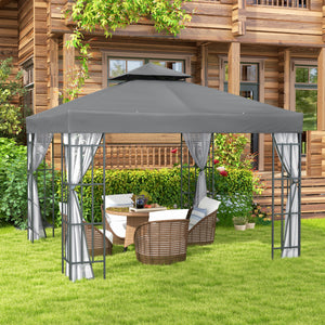3 x 3(m) Patio Gazebo Canopy Garden Pavilion Tent Shelter with 2 Tier Roof and Mosquito Netting, Steel Frame, Grey