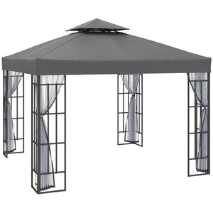 3 x 3(m) Patio Gazebo Canopy Garden Pavilion Tent Shelter with 2 Tier Roof and Mosquito Netting, Steel Frame, Grey