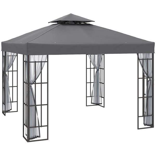 3 x 3(m) Patio Gazebo Canopy Garden Pavilion Tent Shelter with 2 Tier Roof and Mosquito Netting, Steel Frame, Grey