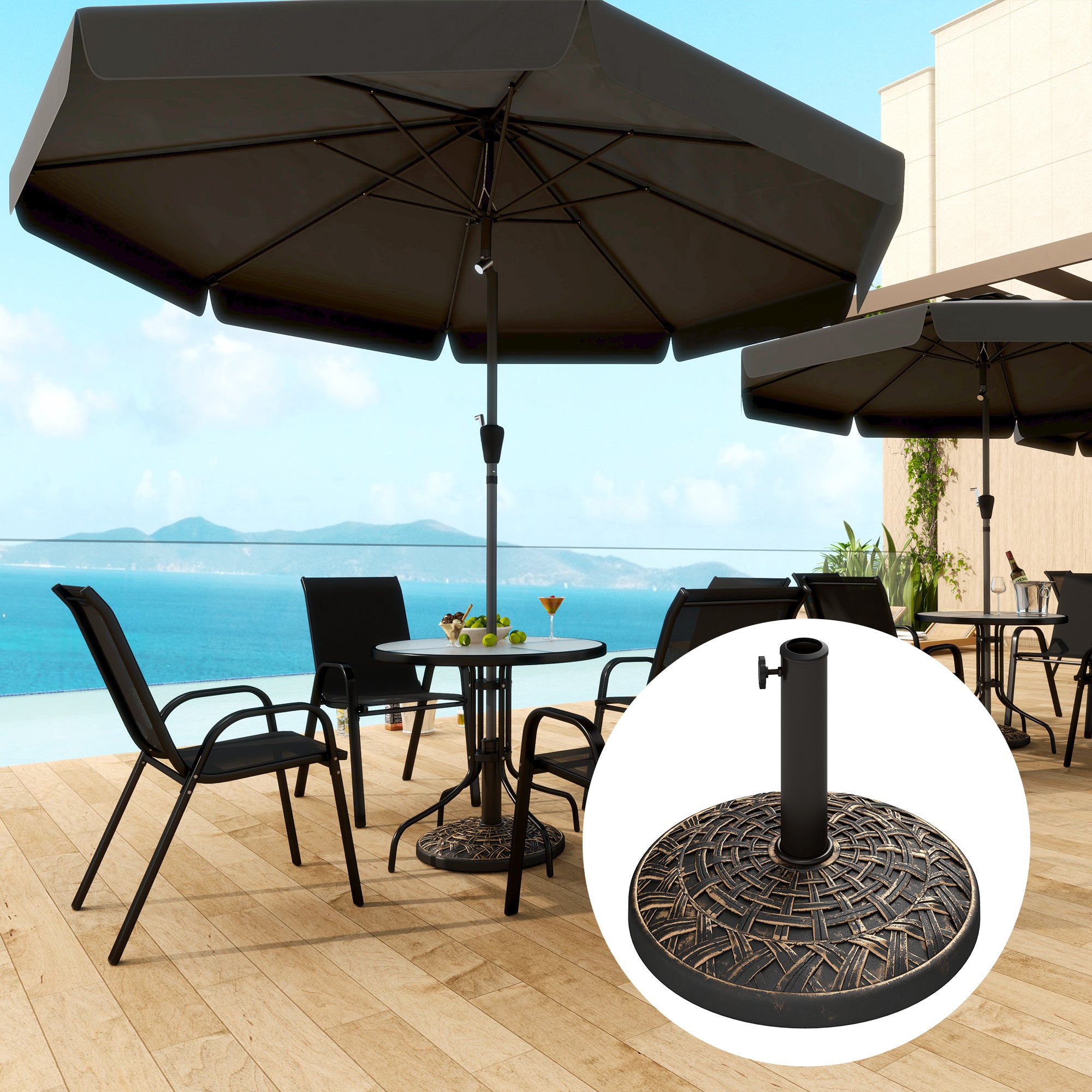 bronze patio umbrella stand Outsunny 19" Patio Umbrella Base, 26 lbs Concrete Heavy Duty Umbrella Stand, Round Patio Umbrella Holder for 1.5"/1.9" Umbrella Poles for Outdoor, Law