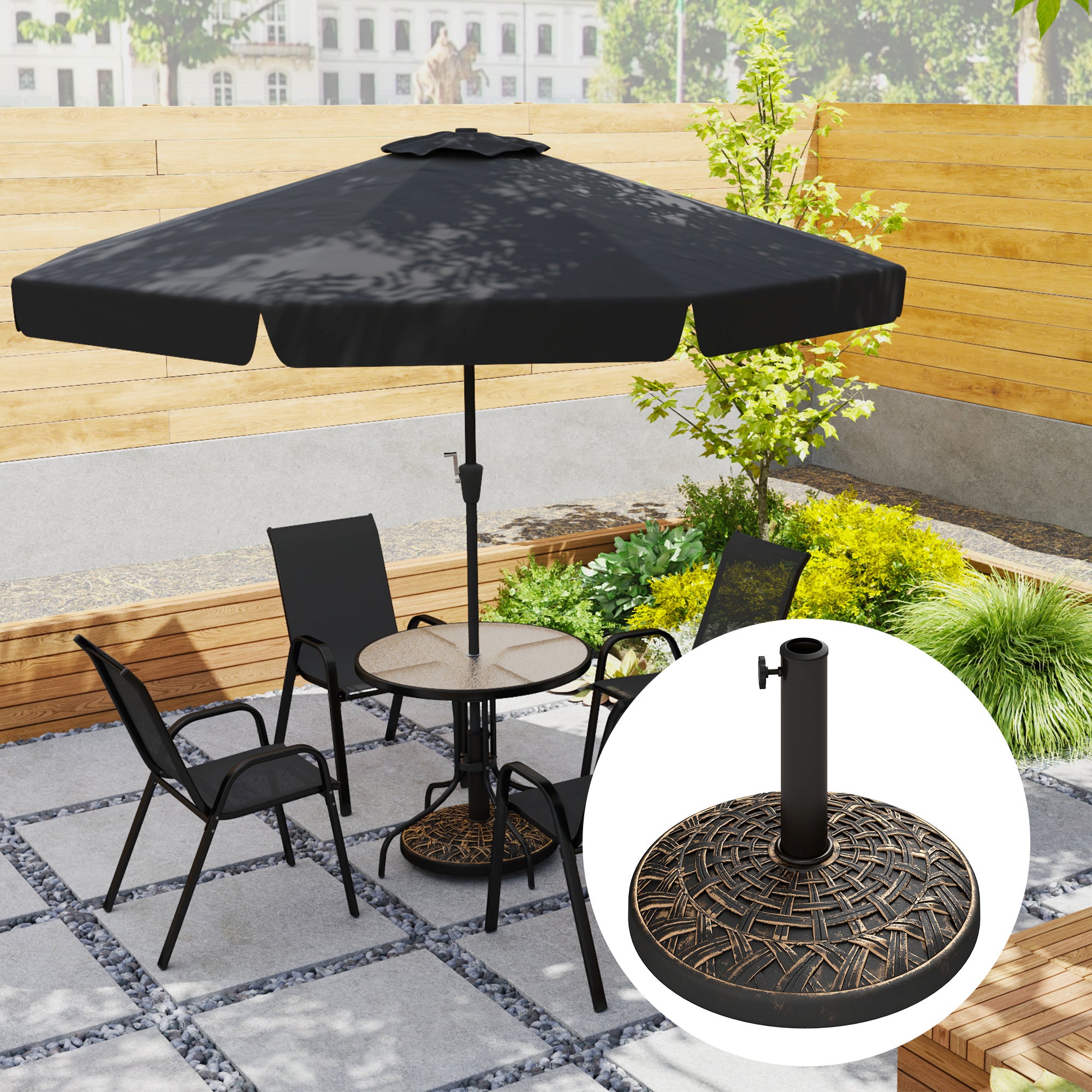 hold umbrella on patio table Outsunny 19" Patio Umbrella Base, 26 lbs Concrete Heavy Duty Umbrella Stand, Round Patio Umbrella Holder for 1.5"/1.9" Umbrella Poles for Outdoor, Law