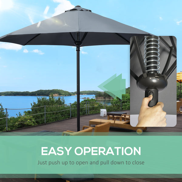 Garden 3(m) Parasol Umbrella, Outdoor Market Table Umbrella Sun Shade Canopy with 8 Ribs, Easy Push to Open, Grey