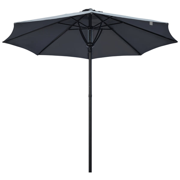Garden 3(m) Parasol Umbrella, Outdoor Market Table Umbrella Sun Shade Canopy with 8 Ribs, Easy Push to Open, Grey