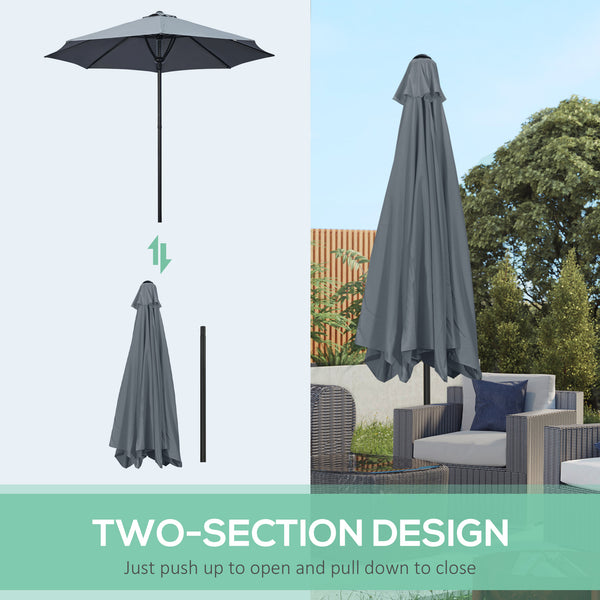 Garden 3(m) Parasol Umbrella, Outdoor Market Table Umbrella Sun Shade Canopy with 8 Ribs, Easy Push to Open, Grey
