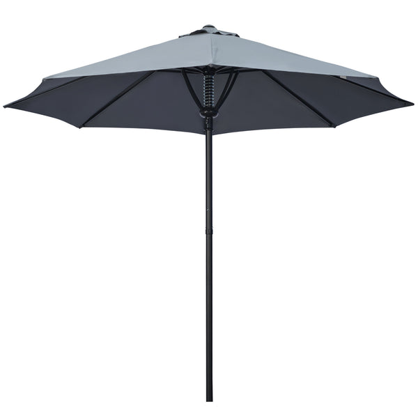 Garden 3(m) Parasol Umbrella, Outdoor Market Table Umbrella Sun Shade Canopy with 8 Ribs, Easy Push to Open, Grey