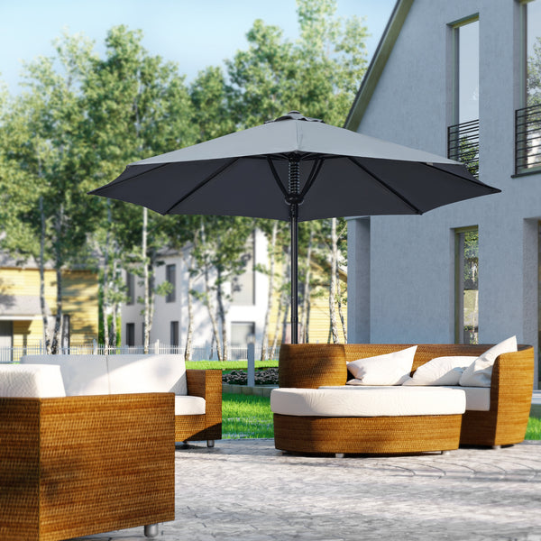Garden 3(m) Parasol Umbrella, Outdoor Market Table Umbrella Sun Shade Canopy with 8 Ribs, Easy Push to Open, Grey