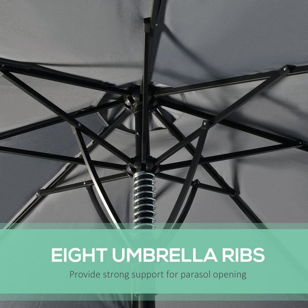 Garden 3(m) Parasol Umbrella, Outdoor Market Table Umbrella Sun Shade Canopy with 8 Ribs, Easy Push to Open, Grey