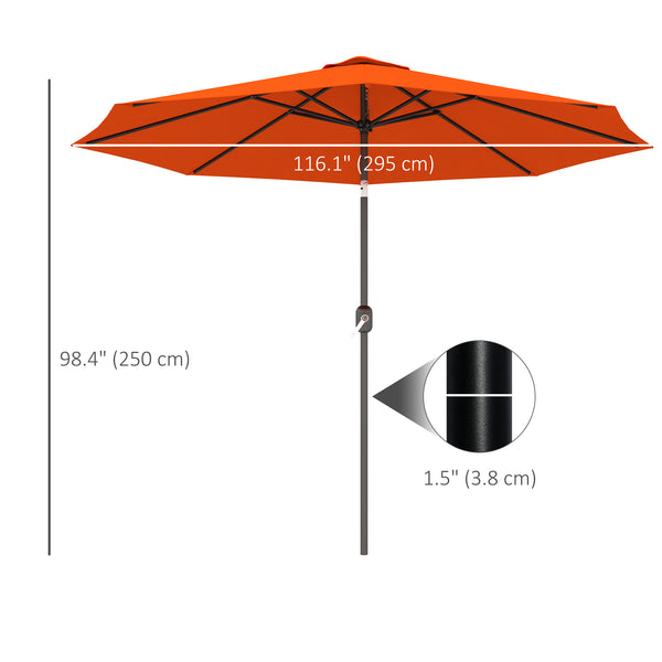 10' x 8' Round Market Umbrella, Patio Umbrella with Crank Handle and Tilt, Outdoor Parasol for Garden, Bench, Lawn, Orange