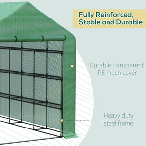 Outsunny 8' x 6' x 7' Walk-in Greenhouse, PE Cover, 4-Tier Shelves, Steel Frame Hot House, Roll-Up Zipper Door for Flowers, Vegetables, Saplings, Tropical Plants, Green