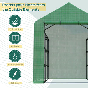 Outsunny 8' x 6' x 7' Walk-in Greenhouse, PE Cover, 4-Tier Shelves, Steel Frame Hot House, Roll-Up Zipper Door for Flowers, Vegetables, Saplings, Tropical Plants, Green