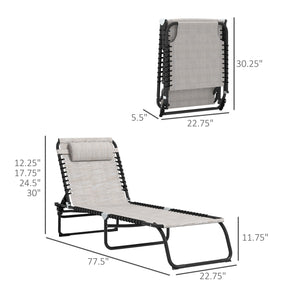 Outsunny Folding Chaise Lounge Pool Chair Set of 2, Patio Sun Tanning Chair, Outdoor Lounge Chair with 4-Position Reclining Back, Breathable Mesh Seat for Beach, Yard, Patio, Cream