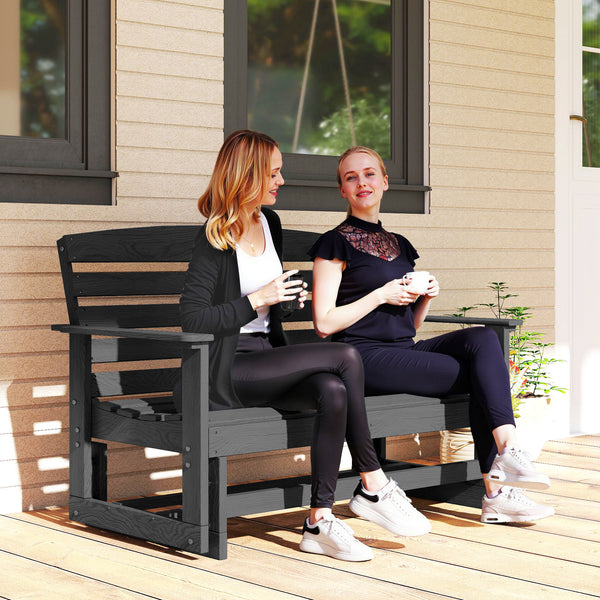 2-Person Outdoor Glider Bench Patio Double Swing Rocking Chair Loveseat w/ Slatted HDPE Frame for Backyard Garden Porch, Distressed Black