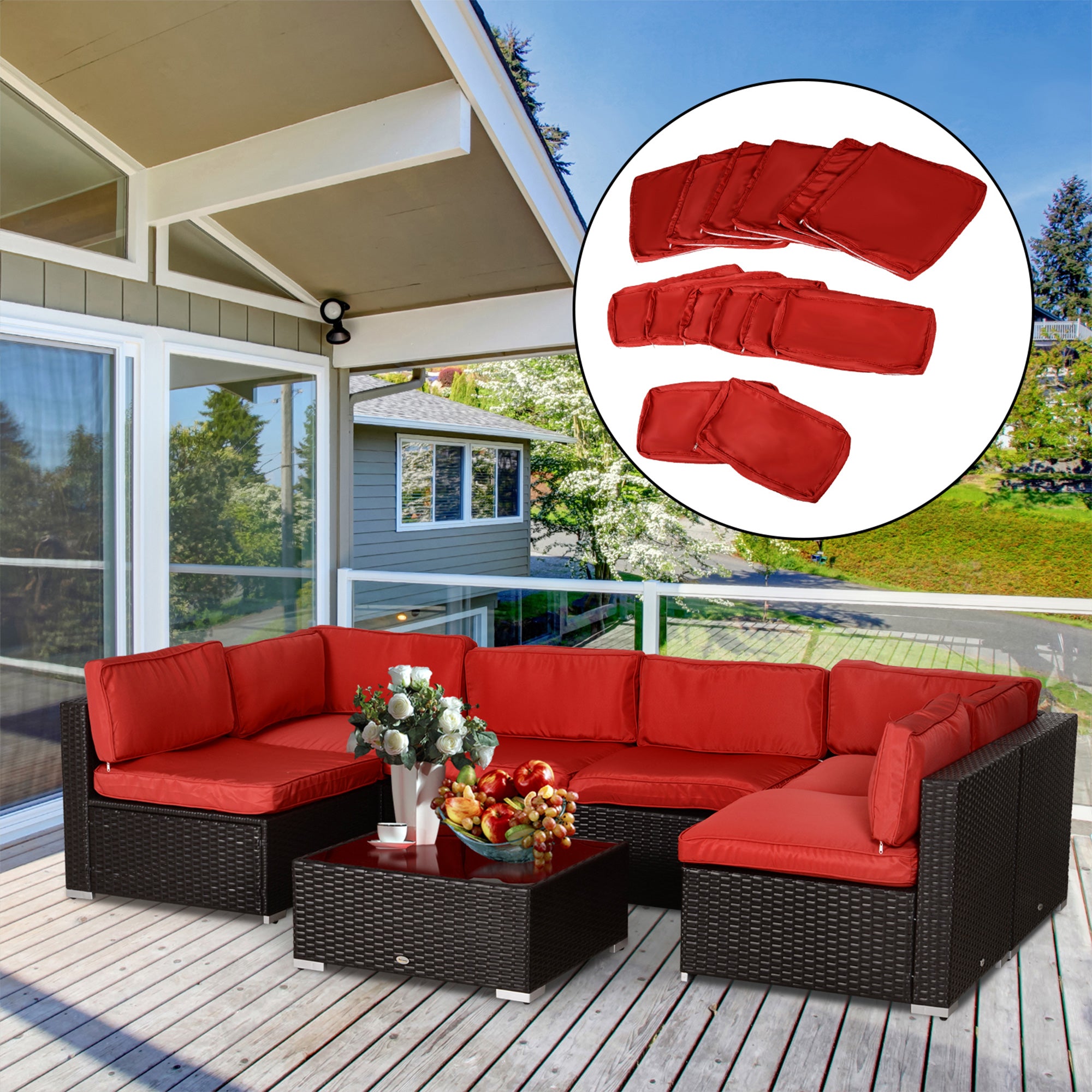 Replacement Cushions Red Outdoor Cushion Set Outsunnny 14Pcs