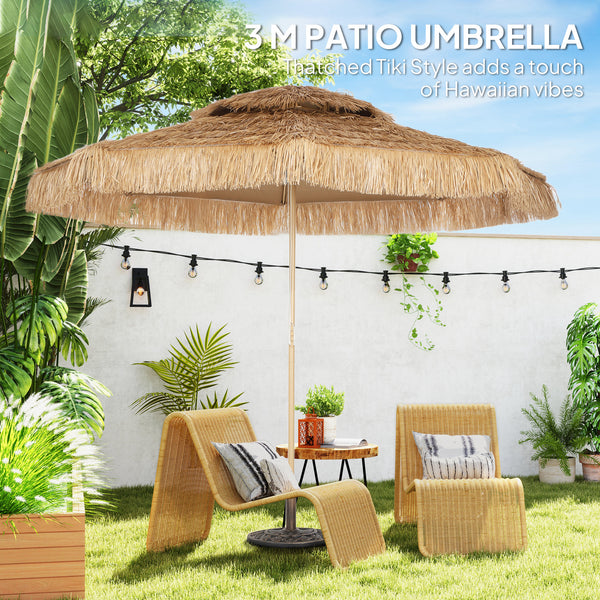 10FT Hula Thatched Tiki Patio Umbrella, 2-Tier Tropical Hawaiian Style Outdoor Umbrella with 8 Ribs, UPF30+, for Garden, Backyard, Deck, Pool, Natural