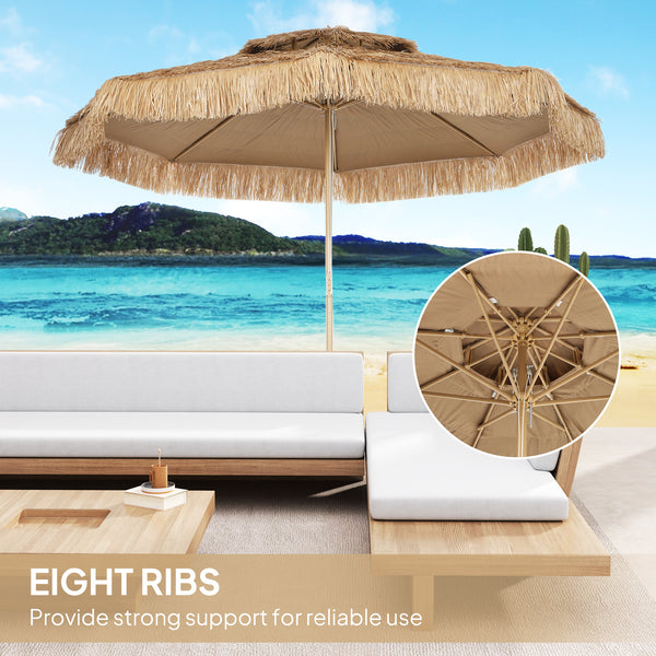 10FT Hula Thatched Tiki Patio Umbrella, 2-Tier Tropical Hawaiian Style Outdoor Umbrella with 8 Ribs, UPF30+, for Garden, Backyard, Deck, Pool, Natural